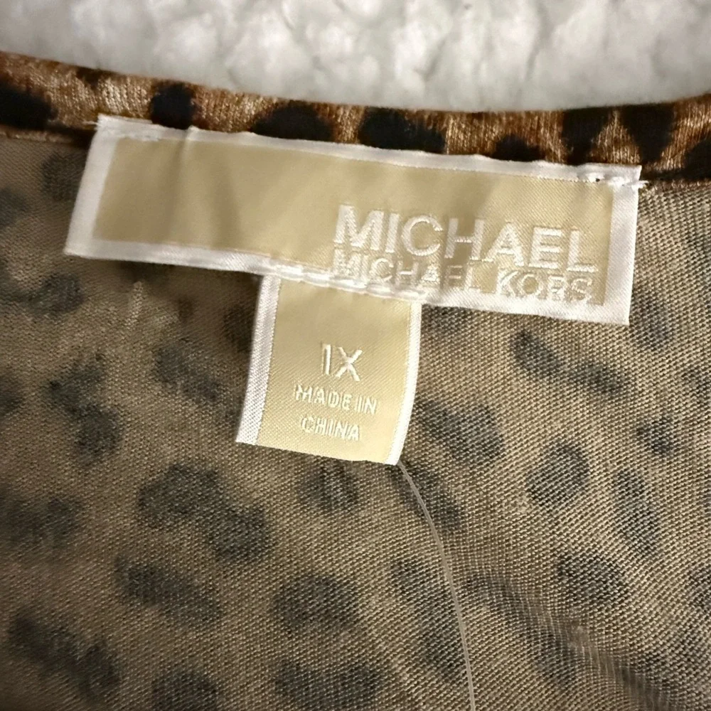 NWT Michael Kors cheetah Leopard Print Long Sleeve Top-toffee size 1x - Picture 3 of 6